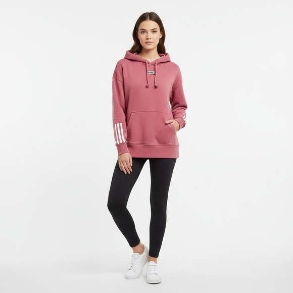 Adidas Womens Hoodie Size S Pink Mauve Pullover Drawstring Hood Athletic Loungew - Picture 1 of 5